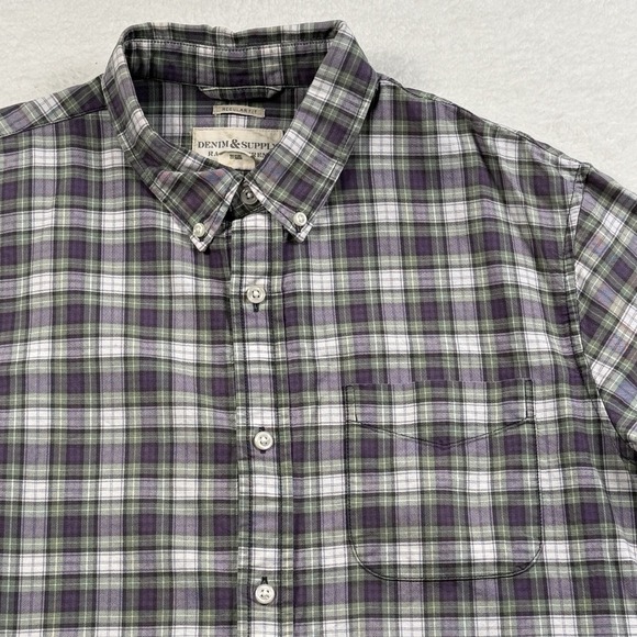 Denim & Supply Ralph Lauren Shirt Mens Large Plaid Button Down Purple Green - Picture 1 of 7